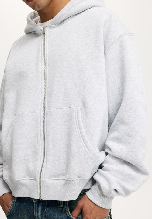 Cropped Zip Up Hoodie - Grey Marle 1
