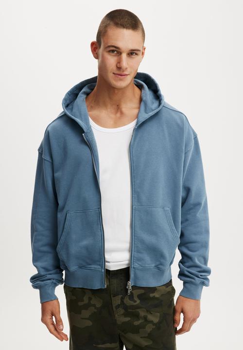 Cropped Zip Up Hoodie - Steel Blue Wash