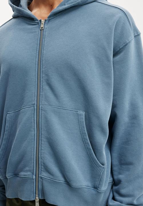 Cotton On - Cropped Zip Up Hoodie - Steel Blue Wash