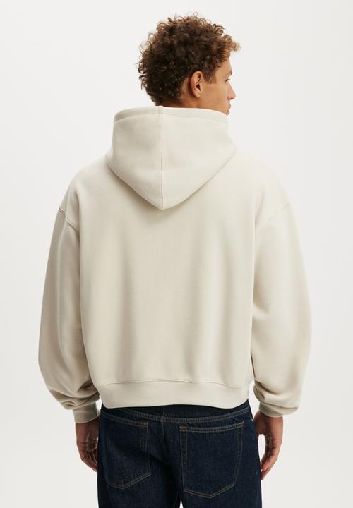 Cropped Zip Up Graphic Hoodie - Bone/ Valiente
