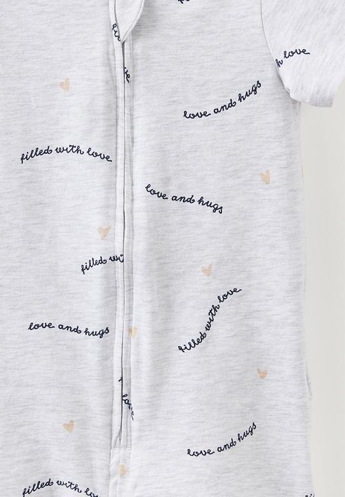 Cotton On - The Short Sleeve Zip Romper -  Snow Marley/Love & Hugs
