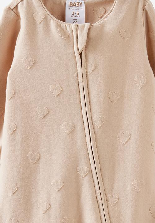 Cotton On - The Long Sleeve Zip Romper - Latte Cream/Textured Heart