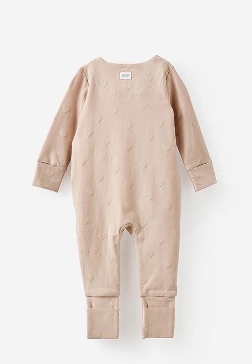Cotton On - The Long Sleeve Zip Romper - Latte Cream/Textured Heart