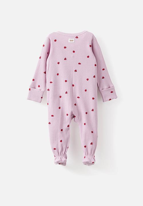 Cotton On - Organic Pointelle Long Sleeve Bubbysuit - Thistle/Lady Bugs