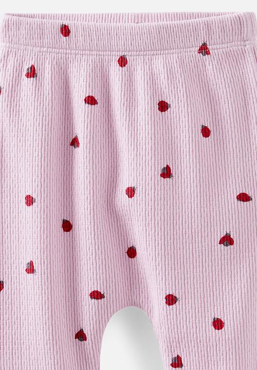 Cotton On - Organic Pointelle Footed Legging - Thistle/Lady Bugs