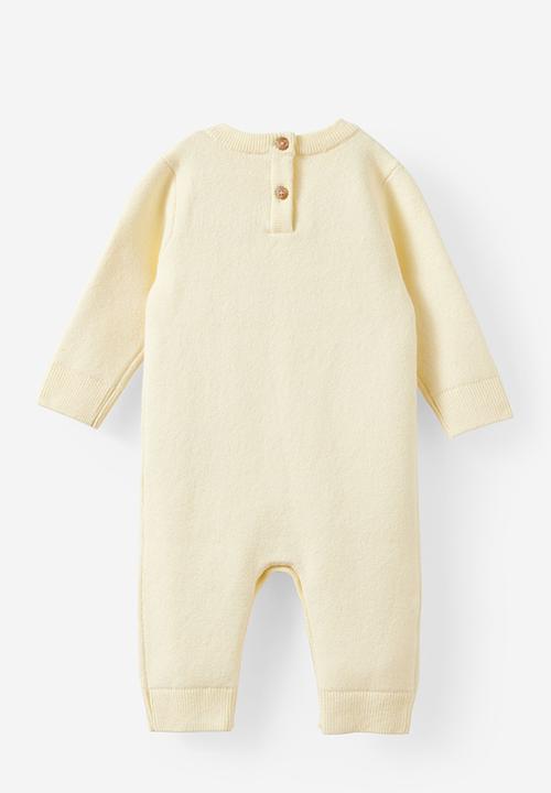 Cotton On - Organic Knit Long Sleeve All In One - Lemon Squash/Honey Bee
