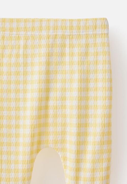 Cotton On - Organic Pointelle Footed Legging - Lemon Squash/Gingham