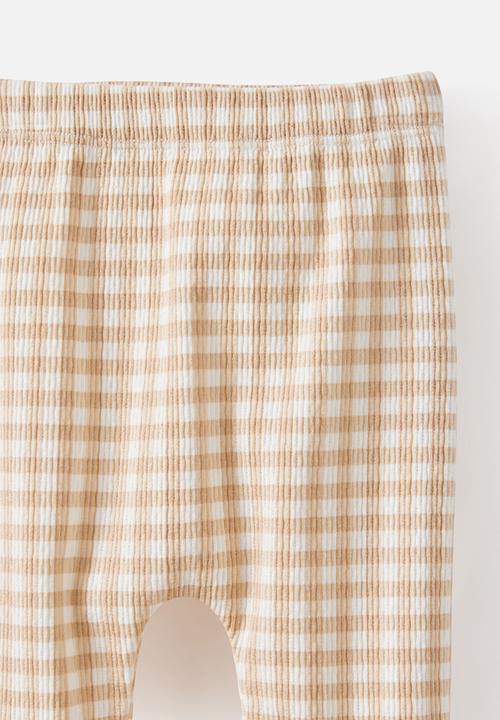 Cotton On - Organic Pointelle Footed Legging - Latte Cream/Gingham