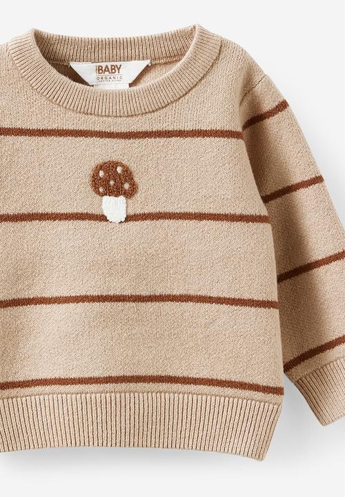 Cotton On - Organic Knit Sweater - Latte Cream/Double Stripe