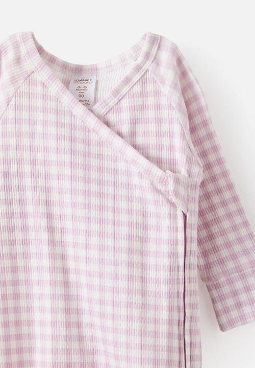 Cotton On - Organic Pointelle Wrap Zip Romper - Thistle/Gingham