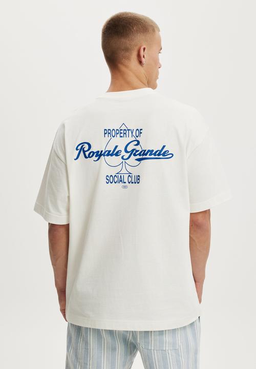 Cotton On - Box Fit Text T-Shirt - Vintage White/Royale Grande