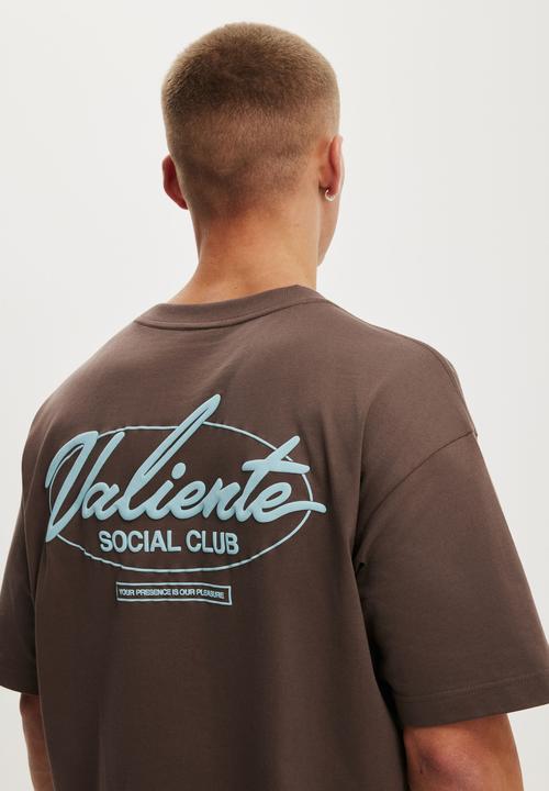 Box Fit Text T-Shirt - Washed Chocolate / Valiente Club