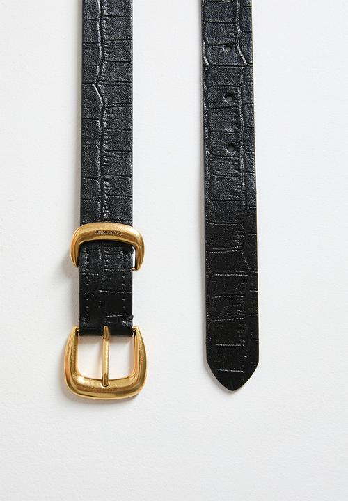 Calvin Klein - Bombay Strap Croc 25 Belt - Black/ Tumbled Deep Gold