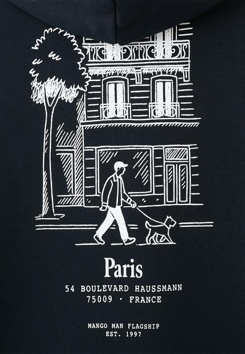 MANGO - Sweatshirt Paris 75009 Hoody - Navy