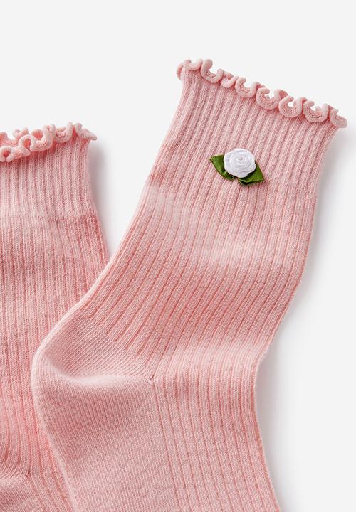 Cotton On - Rosette frill ribbed crew sock - pink