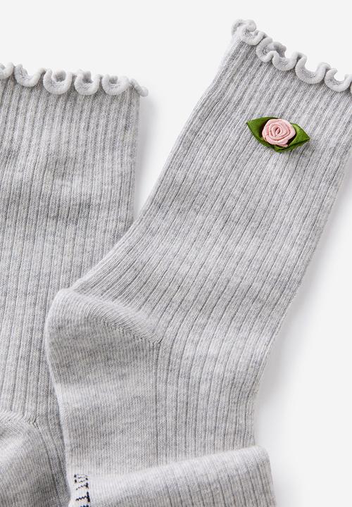 Cotton On - Rosette frill ribbed crew sock - grey marle