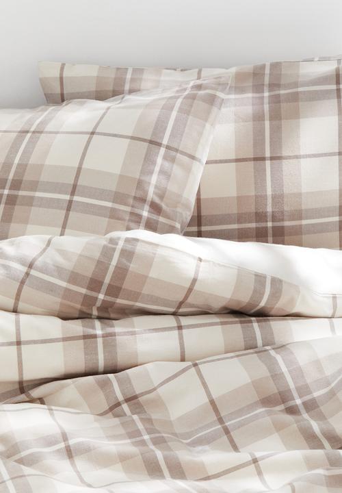 H&M - Flannel double/king duvet cover set - beige/checked