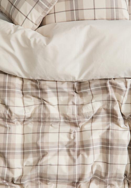 H&M - Flannel double/king duvet cover set - beige/checked