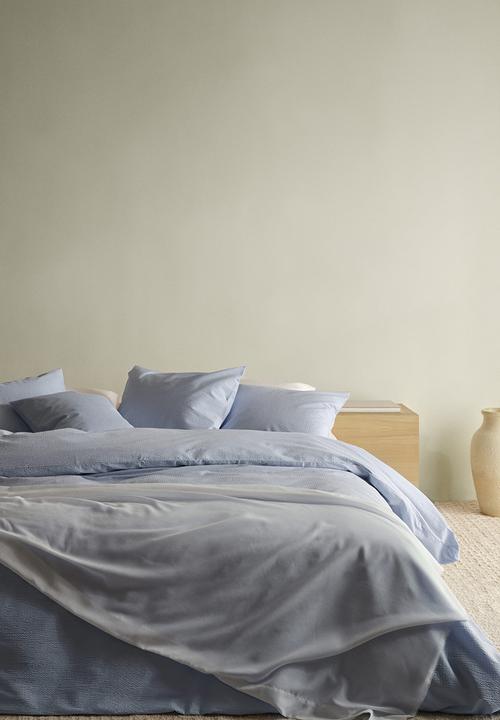 Seersucker double/king size duvet cover set - light blue