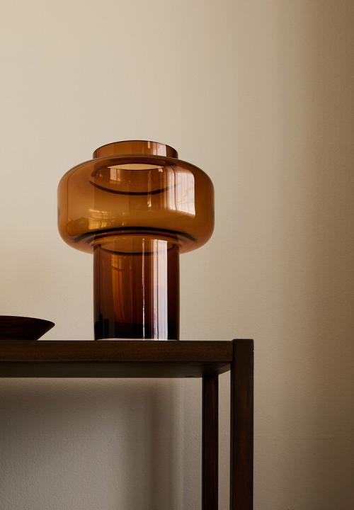 Tall tiered glass vase - amber-coloured 