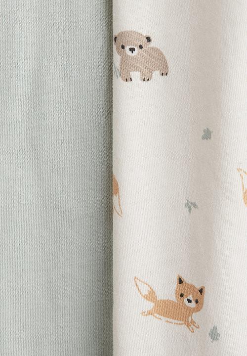 H&M - 2-Pack cotton sleepsuits - light green forest animals 