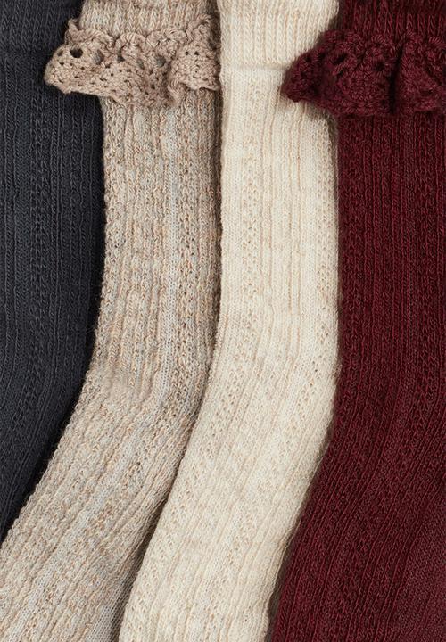 H&M - 4-Pack socks - dark red/beige