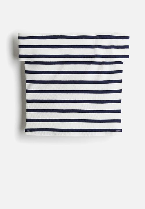 H&M - Ribbed off-the-shoulder top - white/striped