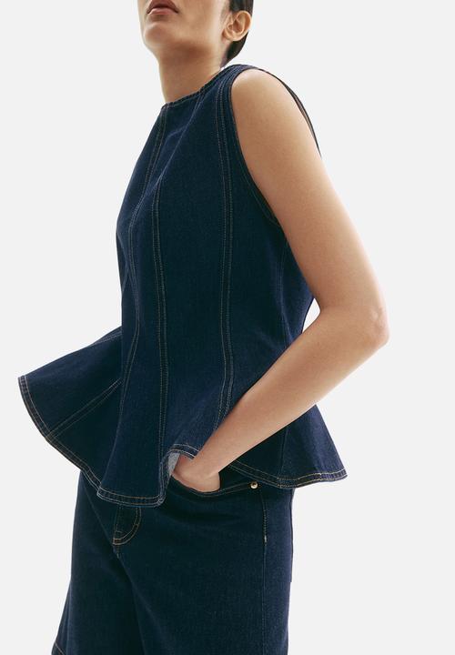 H&M - Denim peplum top - dark denim blue