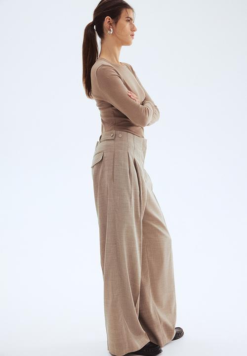 H&M - Wide tailored trousers - beige marl
