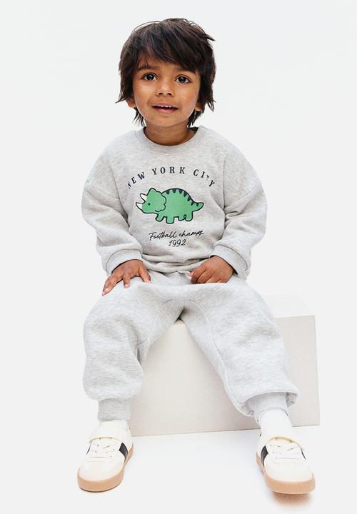 H&M - 2-Piece printed brushed-inside sweatshirt set - light grey marl/new yo