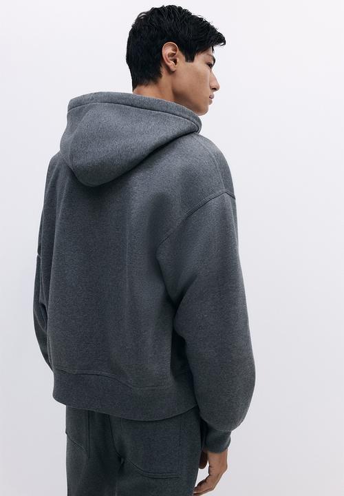 Oversized fit zip-through hoodie - grey melange - 1240531012