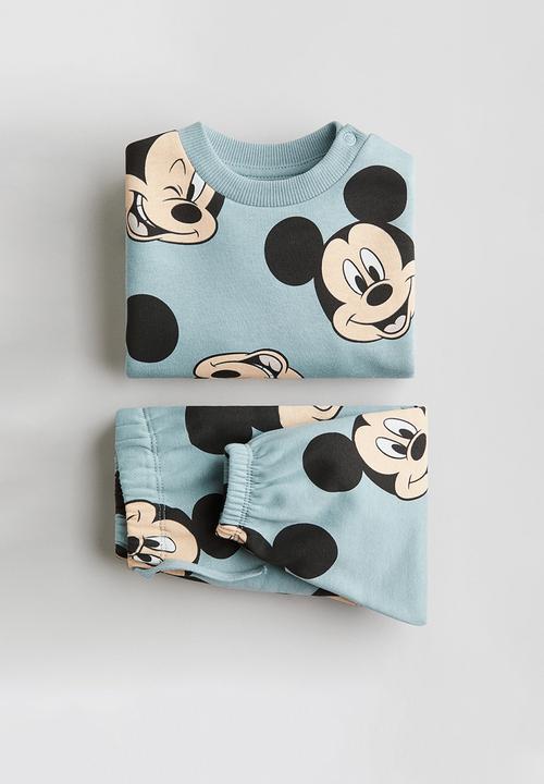 H&M - 2-Piece printed sweatshirt set - dusty turquoise mickey mouse