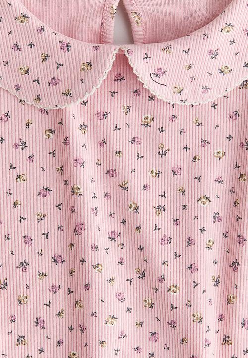 H&M - Collared jersey top - pink floral