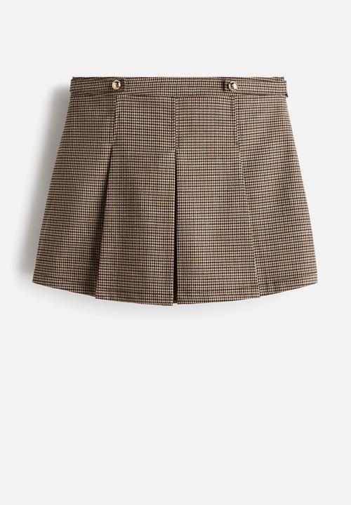H&M - Pleated skort - brown/dogtooth pattern