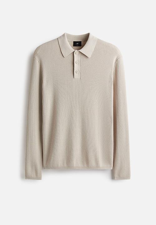 H&M - Slim fit rib-knit polo shirt - light beige