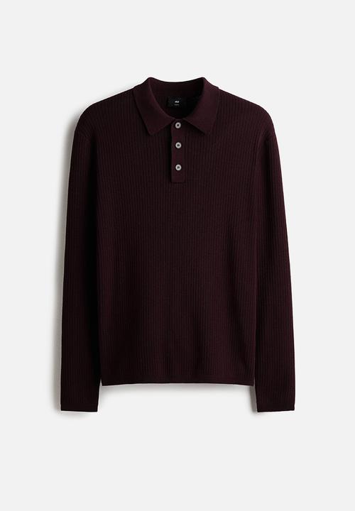 H&M - Slim fit rib-knit polo shirt - dark burgundy