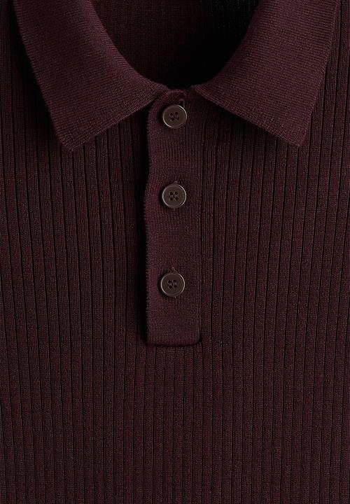 H&M - Slim fit rib-knit polo shirt - dark burgundy