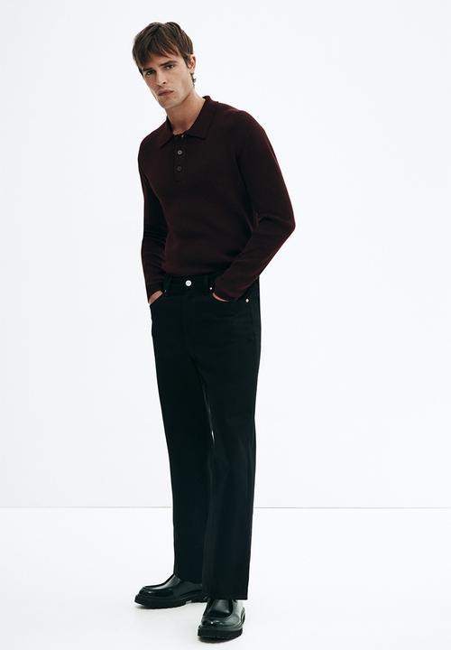 H&M - Slim fit rib-knit polo shirt - dark burgundy