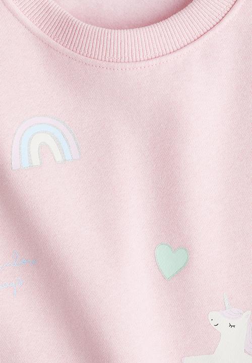 H&M - Printed brushed-inside sweatshirt - light pink unicorns