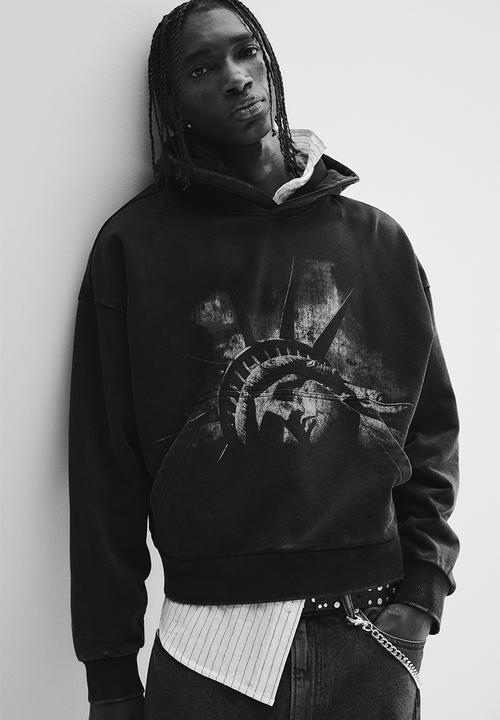 H&M - Oversized fit printed hoodie - black statue of liberty