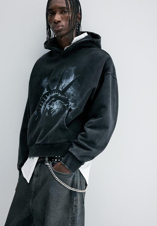 H&M - Oversized fit printed hoodie - black statue of liberty