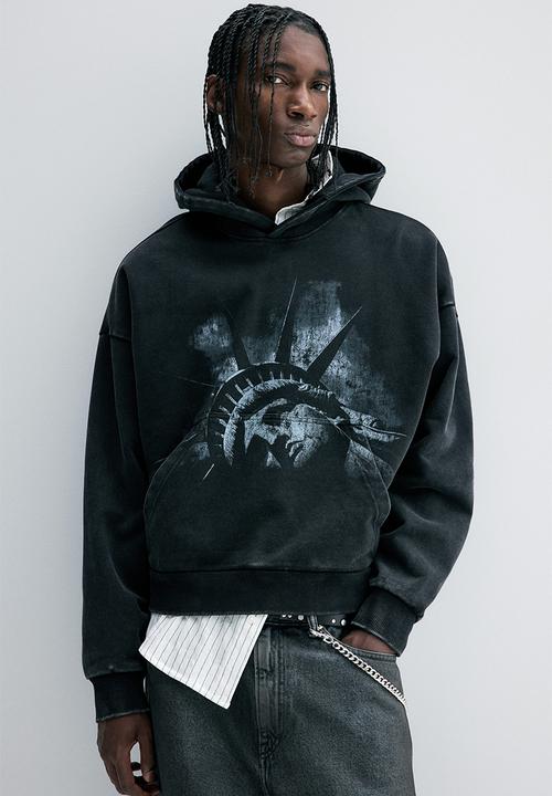 Oversized fit printed hoodie - black/statue of liberty - 1290855003