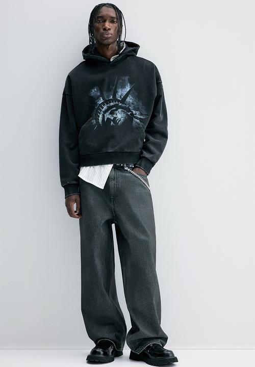 H&M - Oversized fit printed hoodie - black statue of liberty