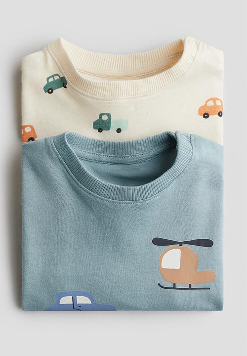 H&M - 2-Pack long-sleeved cotton T-shirts - turquoise cars