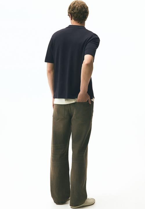 H&M - Regular fit knitted short-sleeved shirt - navy blue 