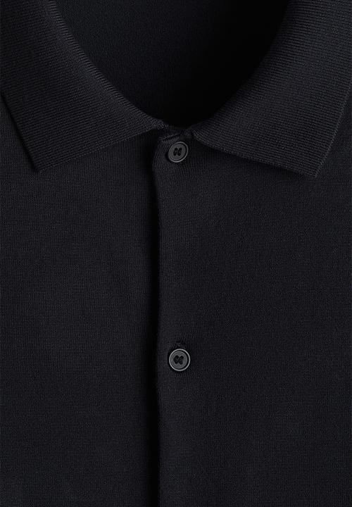 H&M - Regular fit knitted short-sleeved shirt - navy blue 