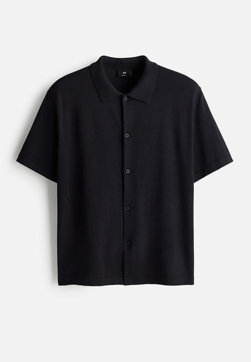 H&M - Regular fit knitted short-sleeved shirt - navy blue 
