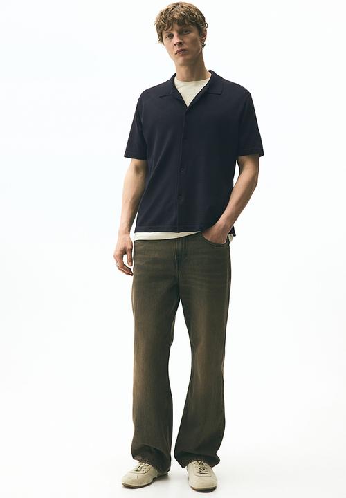 H&M - Regular fit knitted short-sleeved shirt - navy blue 
