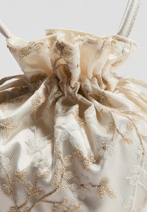 H&M - Embroidered drawstring bag - white floral
