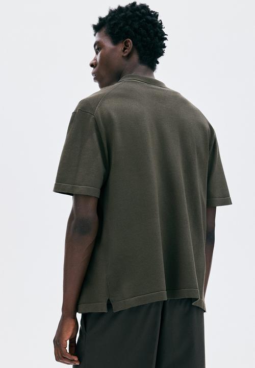 H&M - Regular fit knitted short-sleeved shirt - dark green